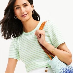 Loft Striped Everyday Crew Tee - Green